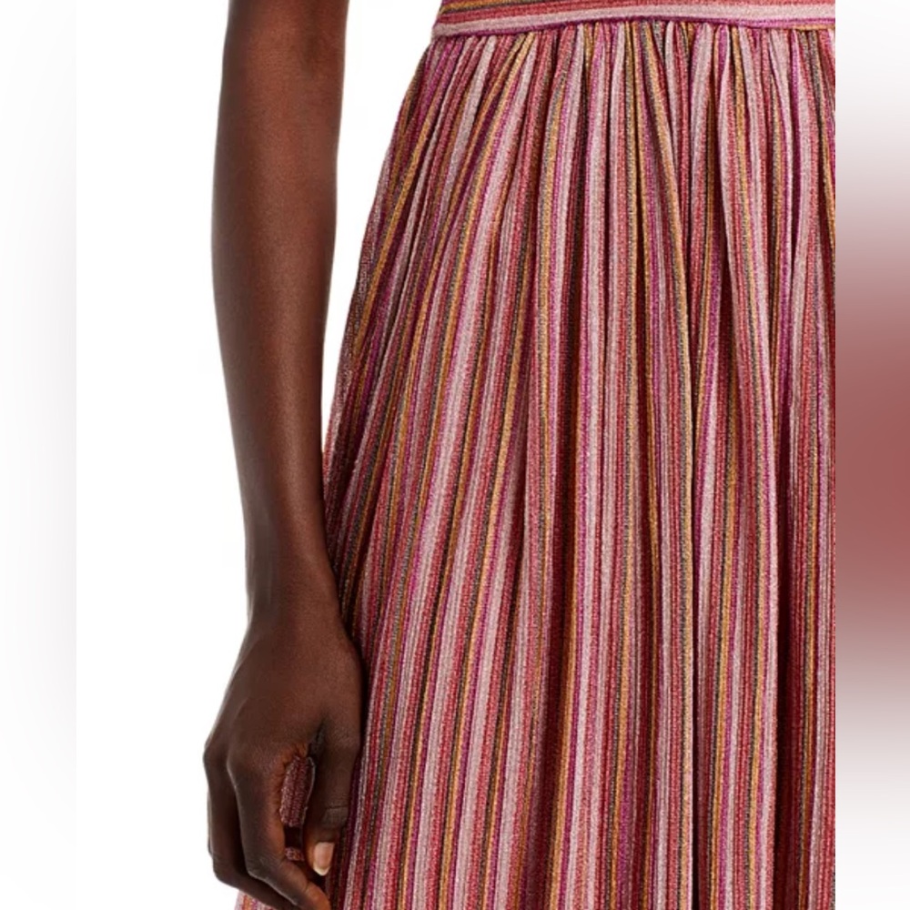 AQUA Metallic Stripe Cutout Gown Rainbow Long Formal Dress Homecoming Prom EUC L - Picture 5 of 9